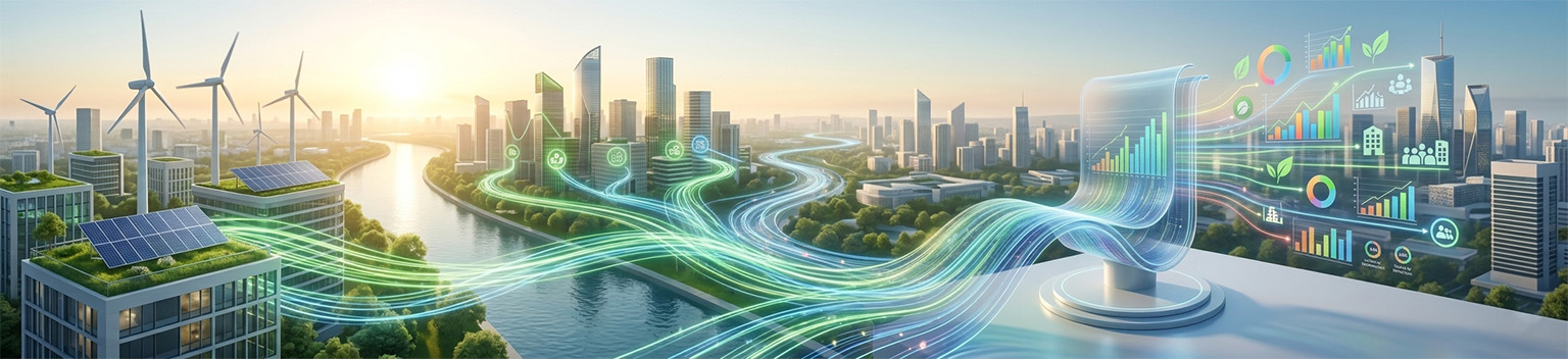 Digital visualization of corporate ESG reporting data and sustainability performance metrics.