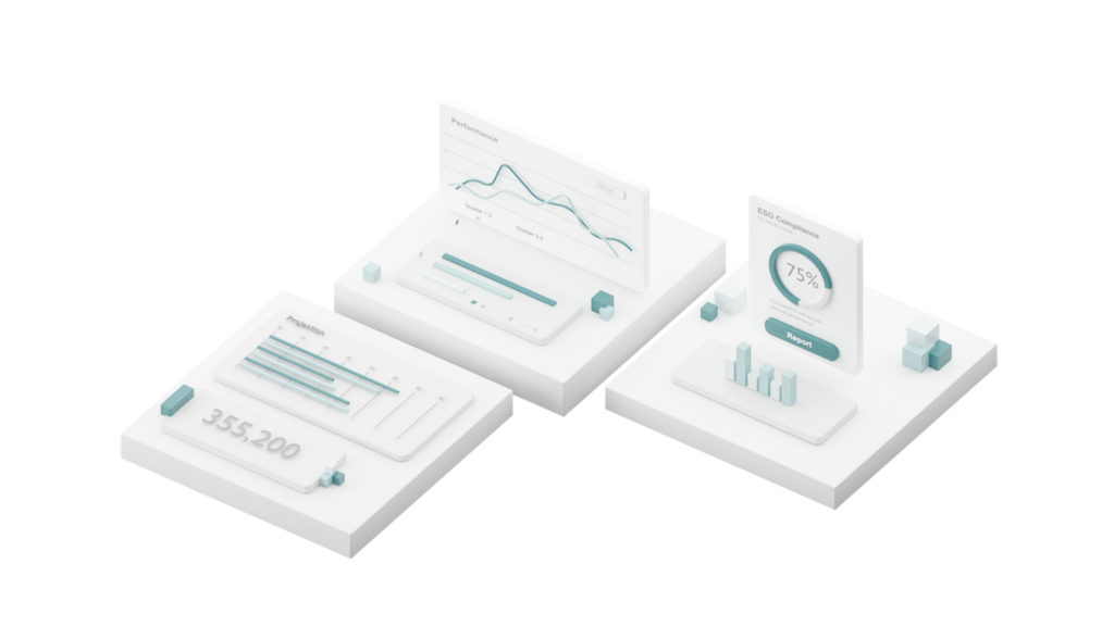 Illustration of Generation Impact Global's solution platform, showcasing data management and reporting tools