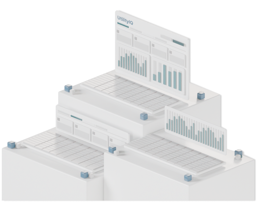 3D visualization of GIG UtilityIQ dashboards with AI utility management analytics